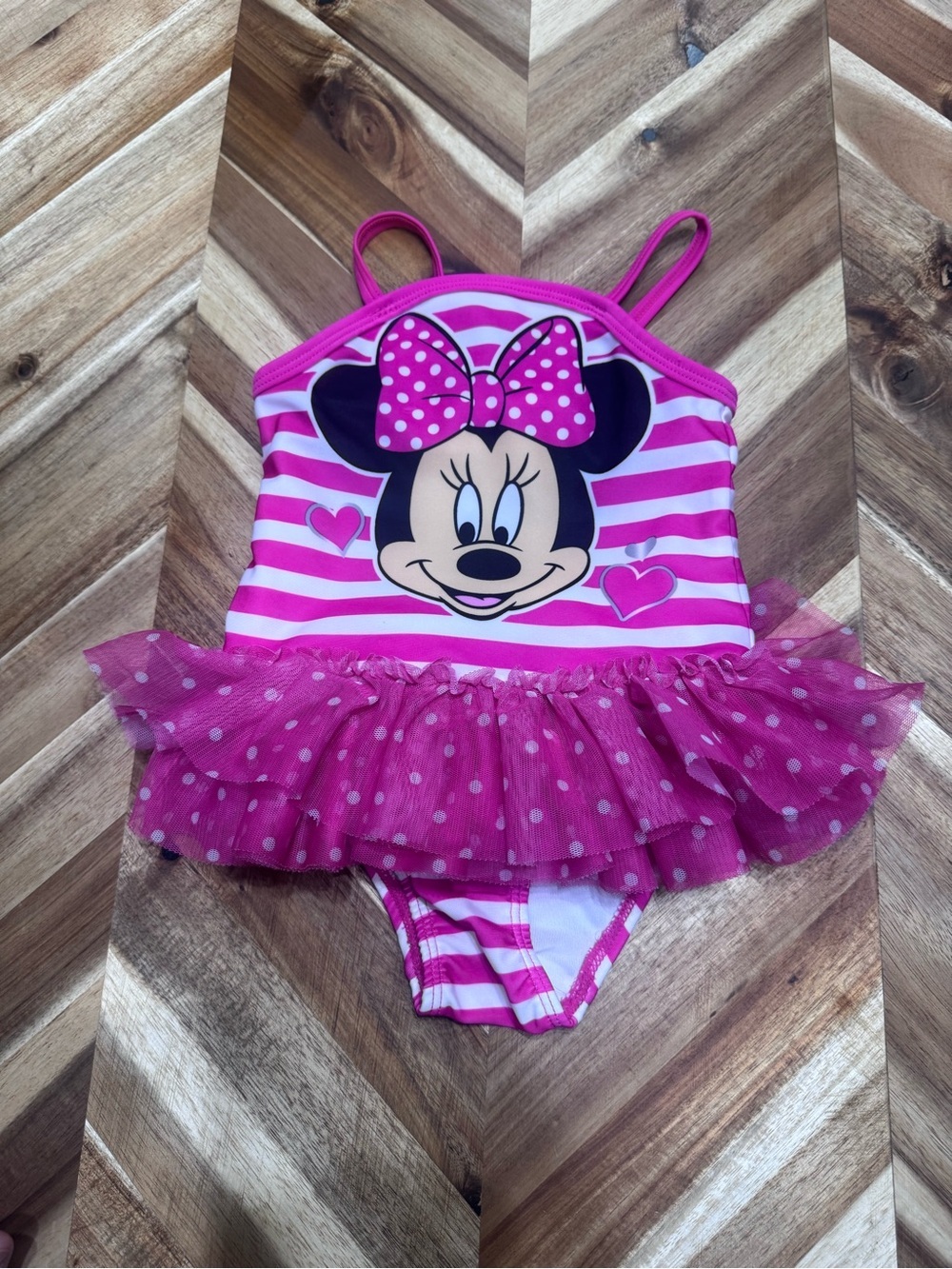 Disney Pink and White Striped Minnie Mouse Tutu Swimsuit